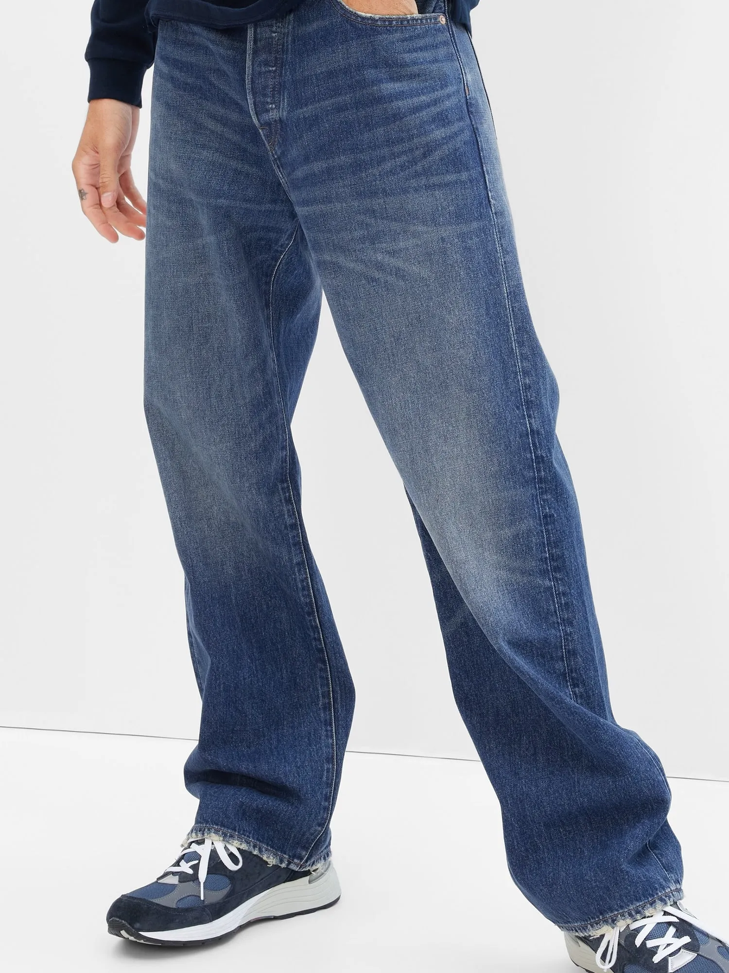 100% Organic Cotton Button Fly '90s Loose Jeans with Washwell