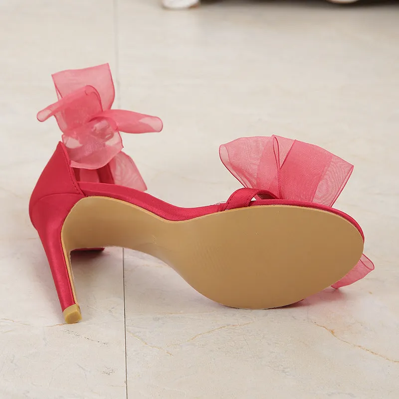 Casual Simplicity Patchwork With Bow Fish Mouth Out Door Shoes (Heel Height 4.13in)(5 Colors)