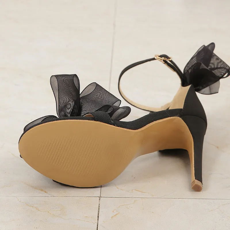 Casual Simplicity Patchwork With Bow Fish Mouth Out Door Shoes (Heel Height 4.13in)(5 Colors)