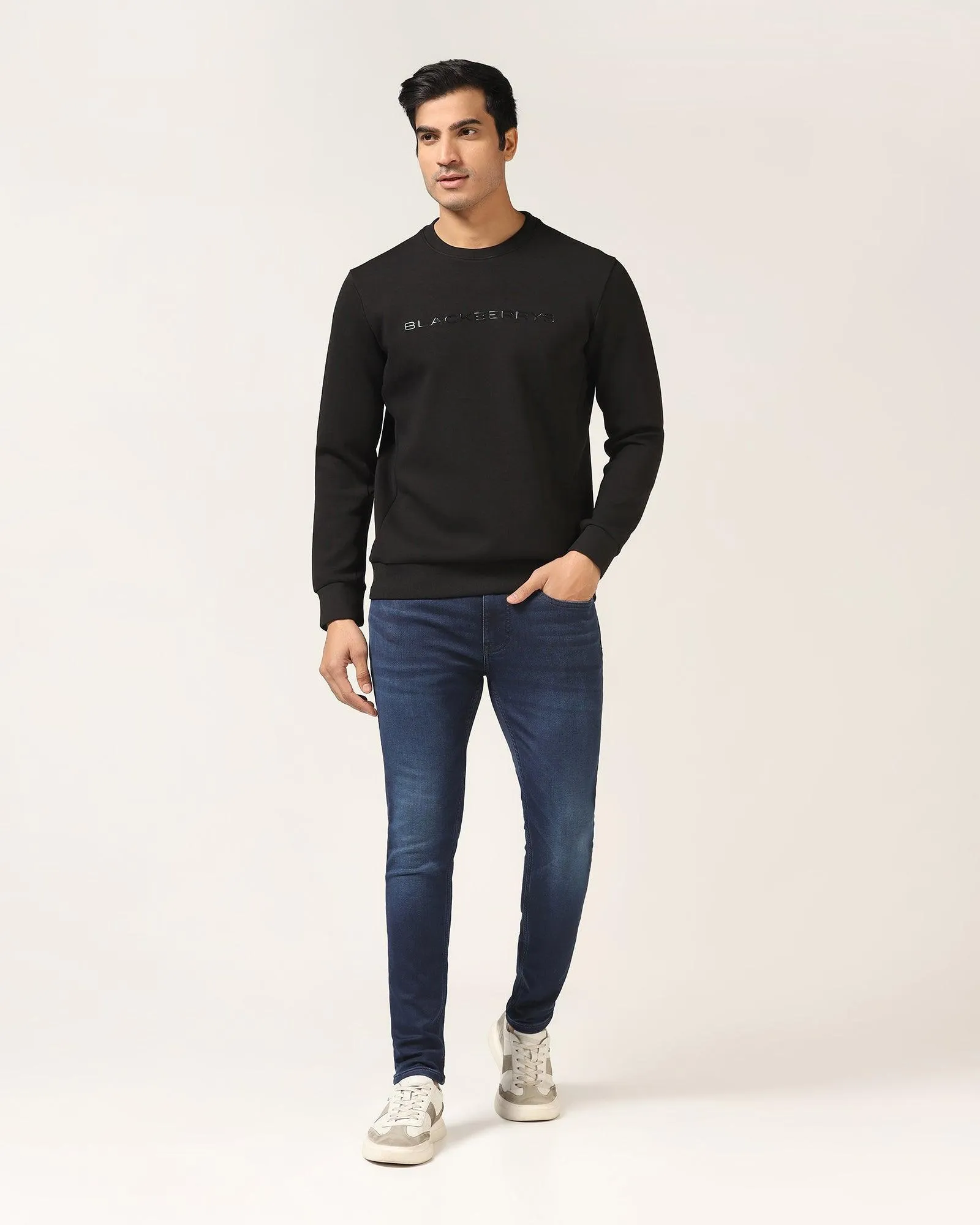 Crew Neck Black Solid Sweatshirt - Rio