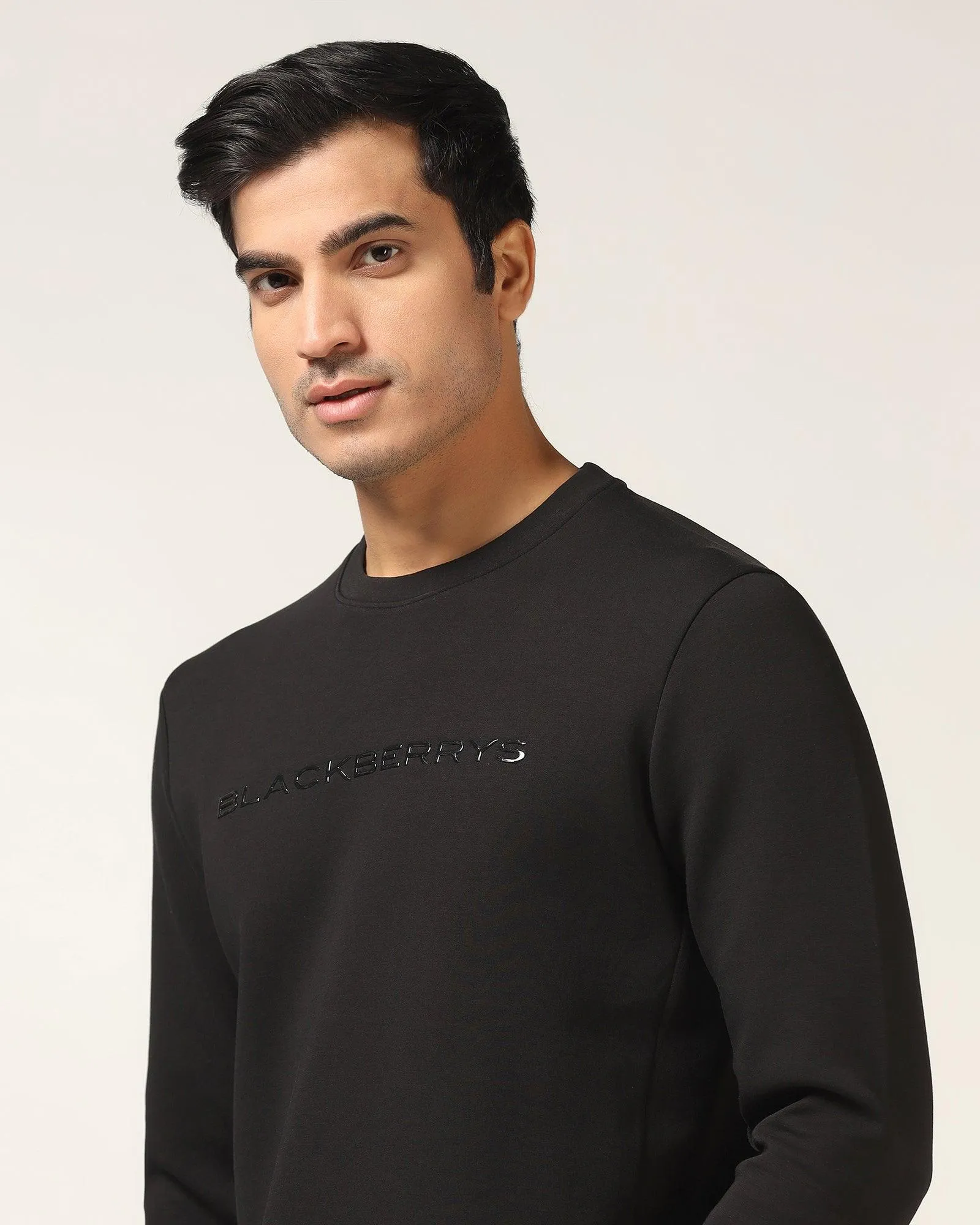Crew Neck Black Solid Sweatshirt - Rio