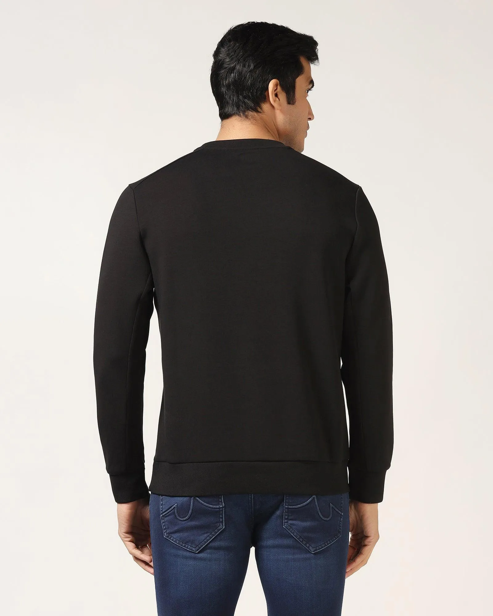Crew Neck Black Solid Sweatshirt - Rio