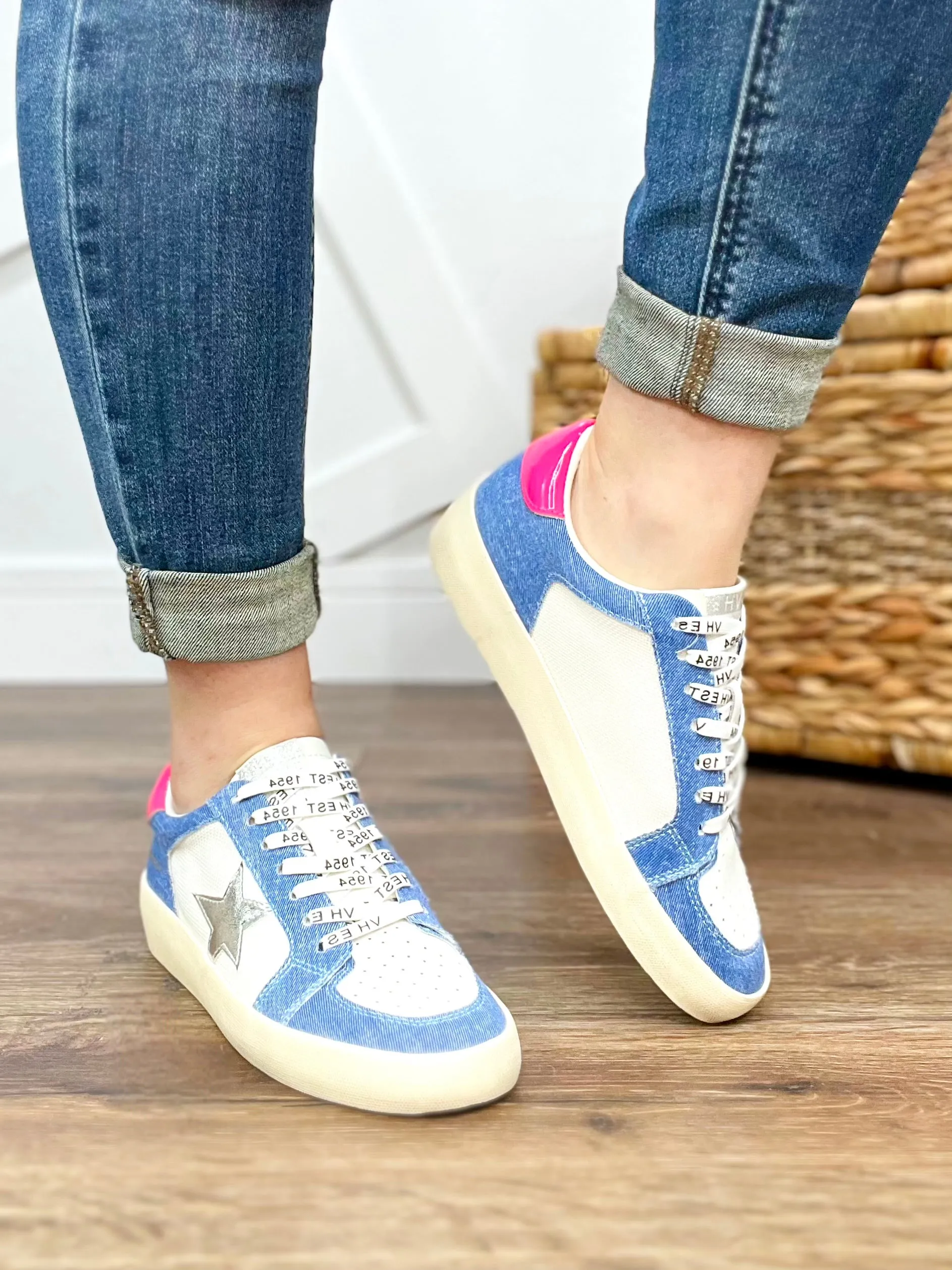 Denim and Pink Reflex 25 Sneakers