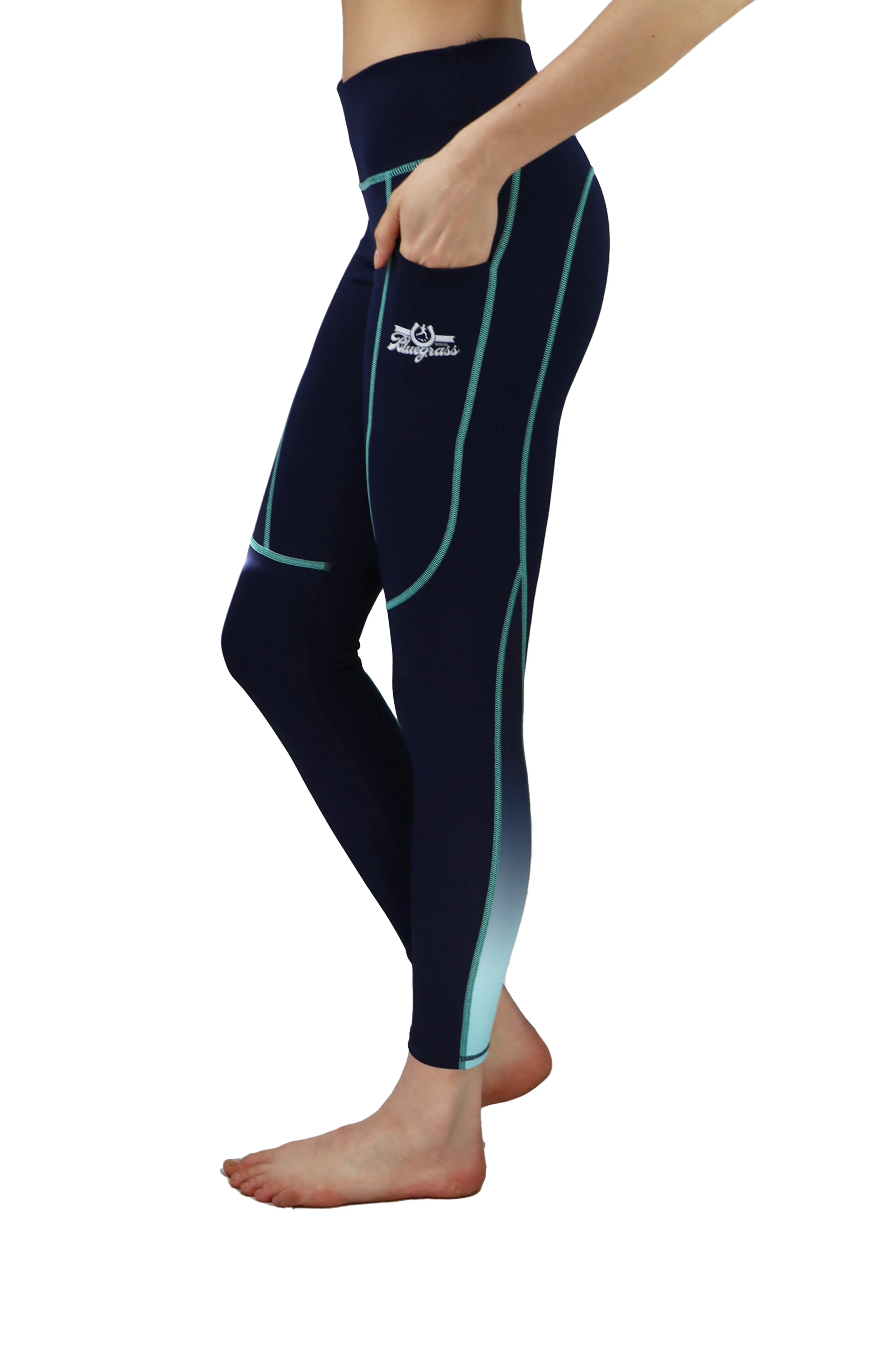 HC - RunTheBluegrass Teal Ombre Cell Phone Pocket Legging - FINAL SALE