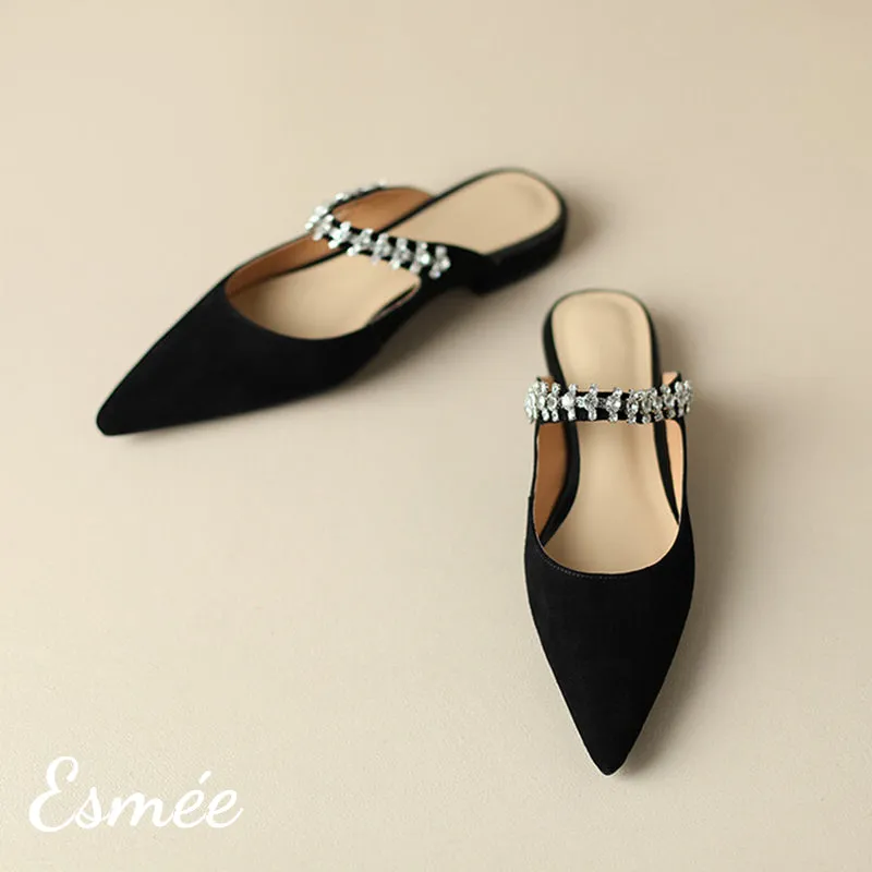 Leather Flat Mules with Diamond Straps