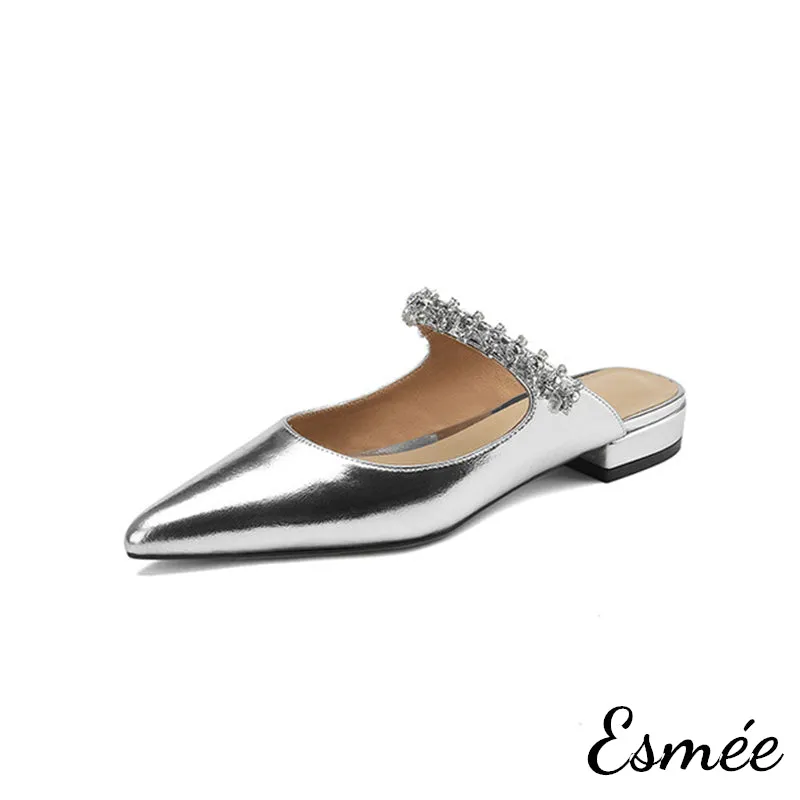Leather Flat Mules with Diamond Straps