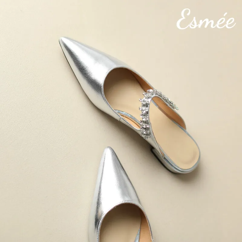 Leather Flat Mules with Diamond Straps
