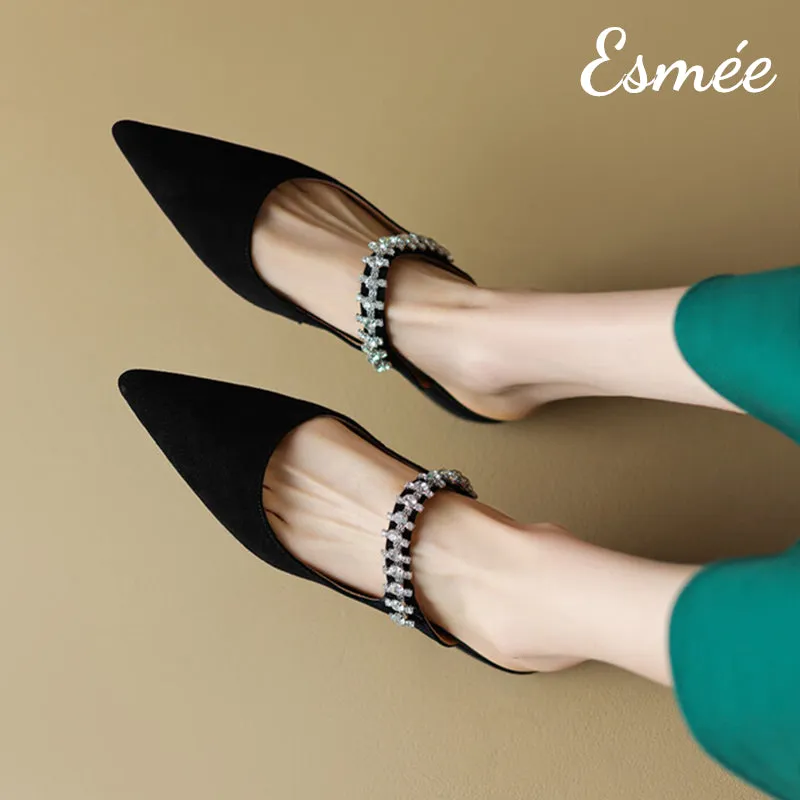 Leather Flat Mules with Diamond Straps