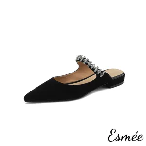Leather Flat Mules with Diamond Straps