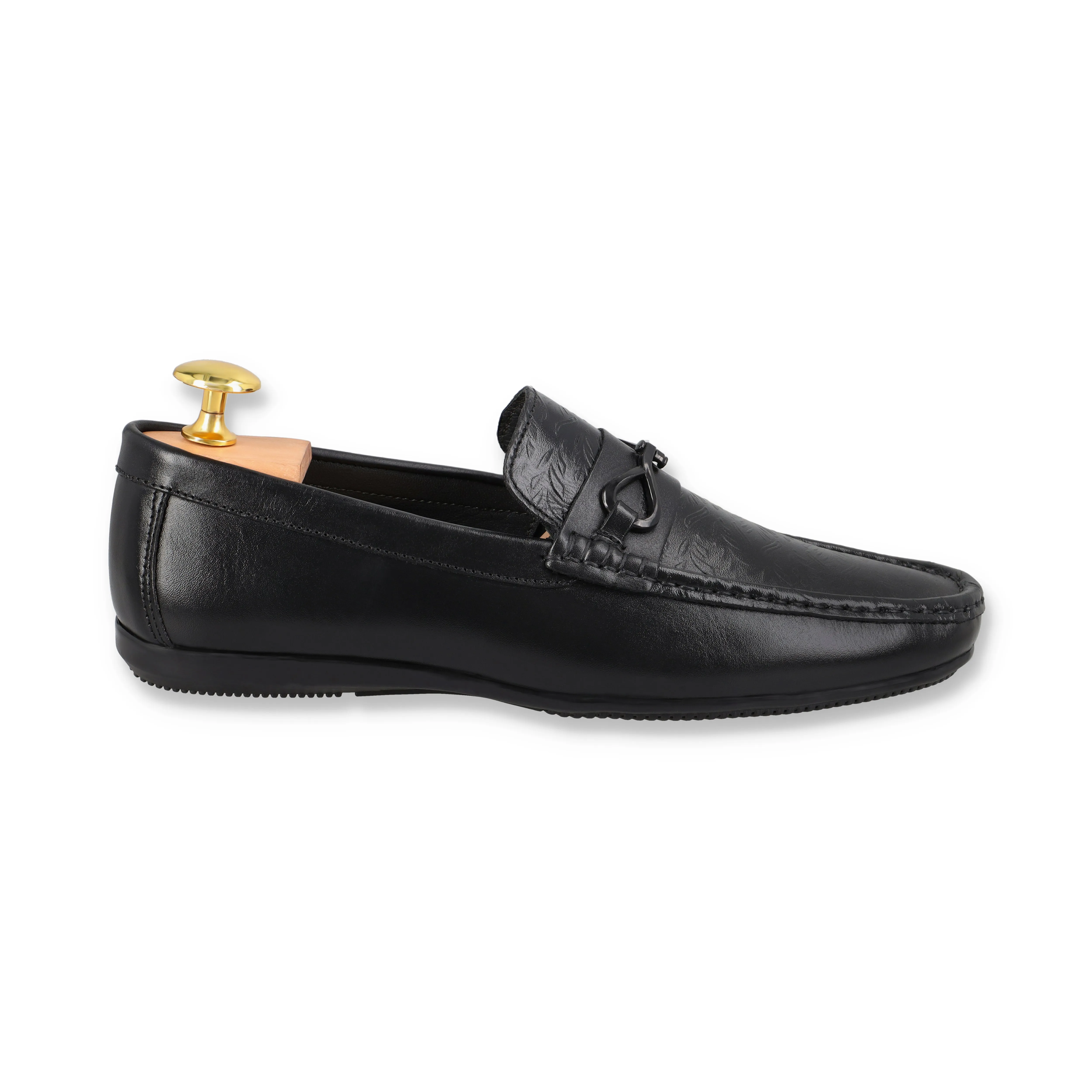 Metallic Twisted Buckled Moccasins - Black