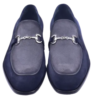 Navy/Grey Suede Corrente Men's Dress Casual Shoes Bit Buckle loafer-6376S