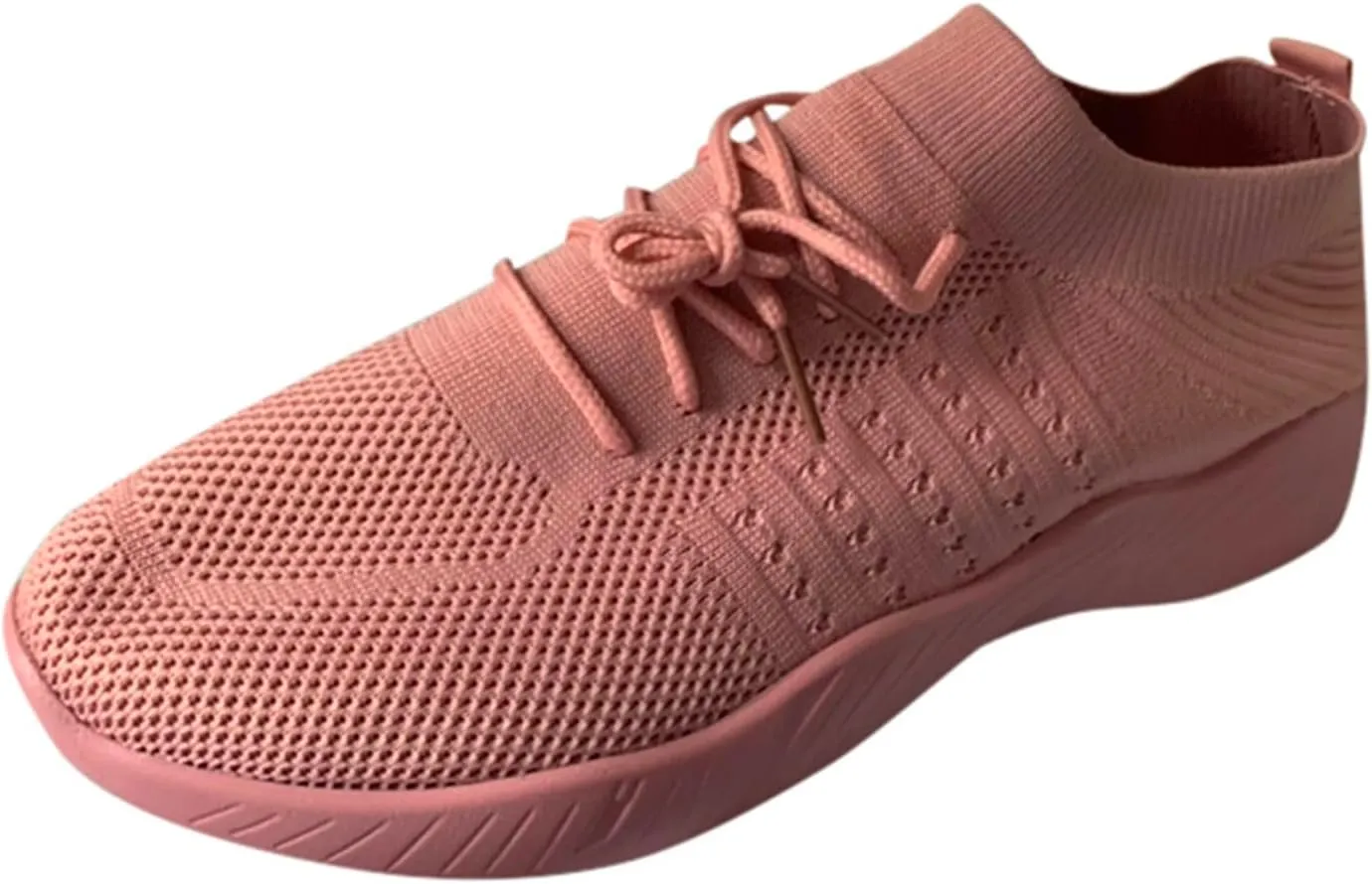 Non Slip Shoes for Women Breathable Mesh Knit Lace Up Athletic Shoes Casual Fashion Solid Color Walking Tennis Sneakers