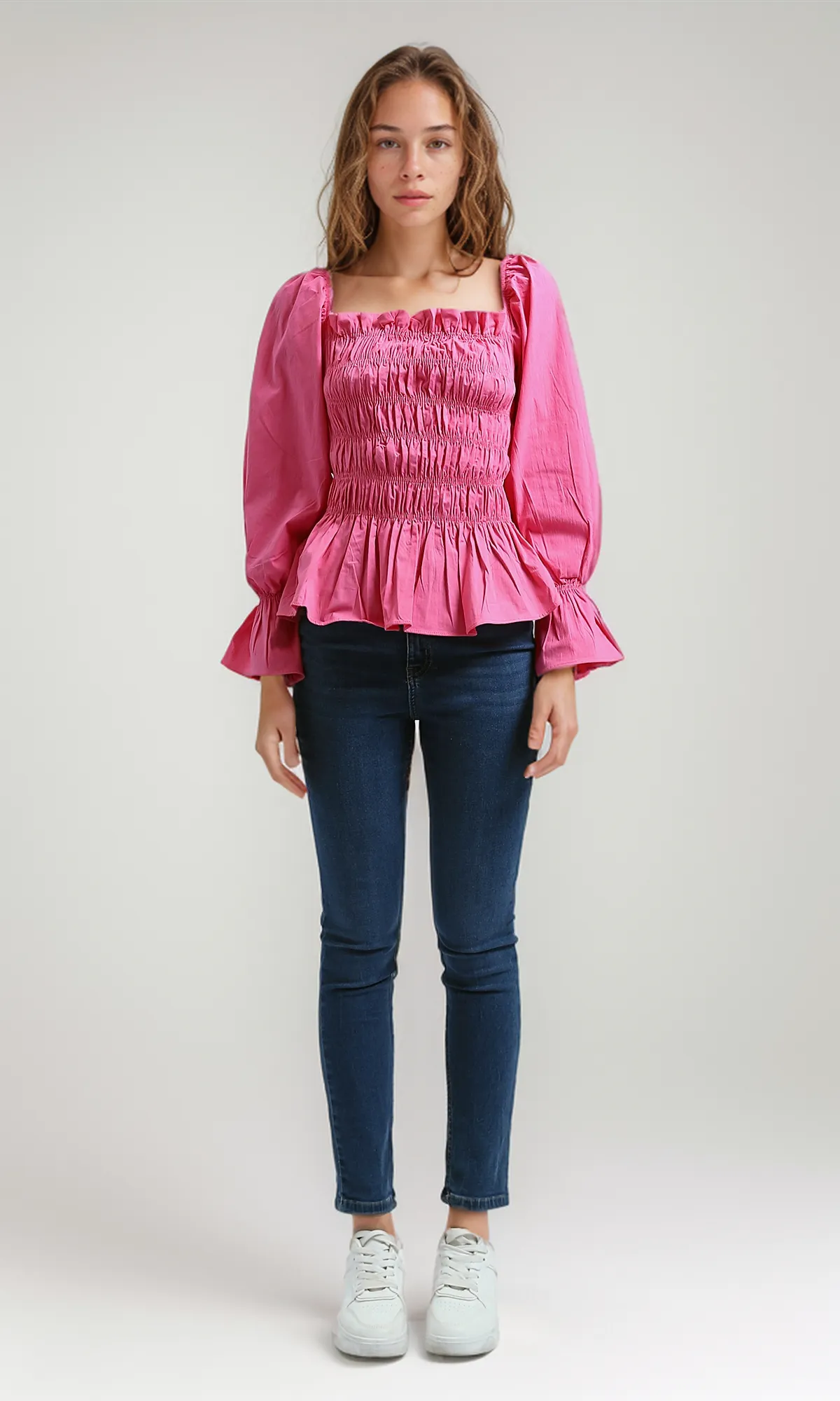 O189744 Women'S Velvet Shirt Casual Square Neck Long Sleeve - Fushia