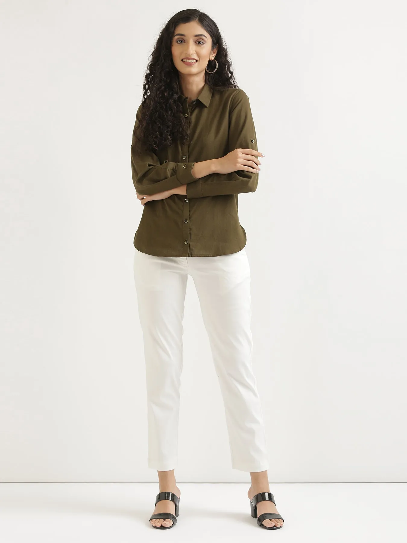 Olive Green Airy-Linen Shirt