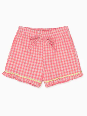 Pink Gingham Flores Girl Cotton Shorts