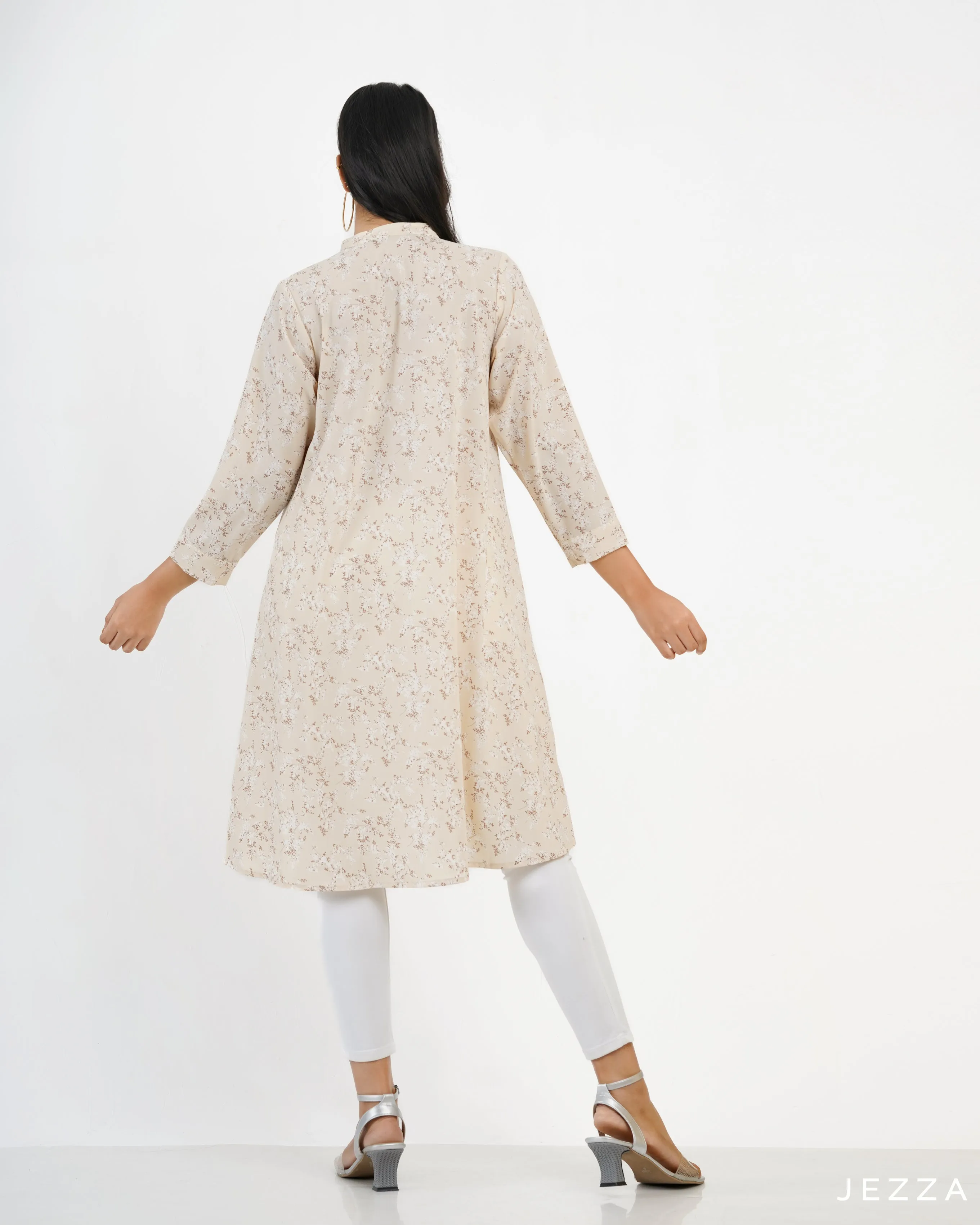 Printed Button Down Top With Decorative Hem 57872