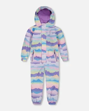 Printed Mid-Season One-Piece Outerwear Mauve And Blue, Pink Mountain