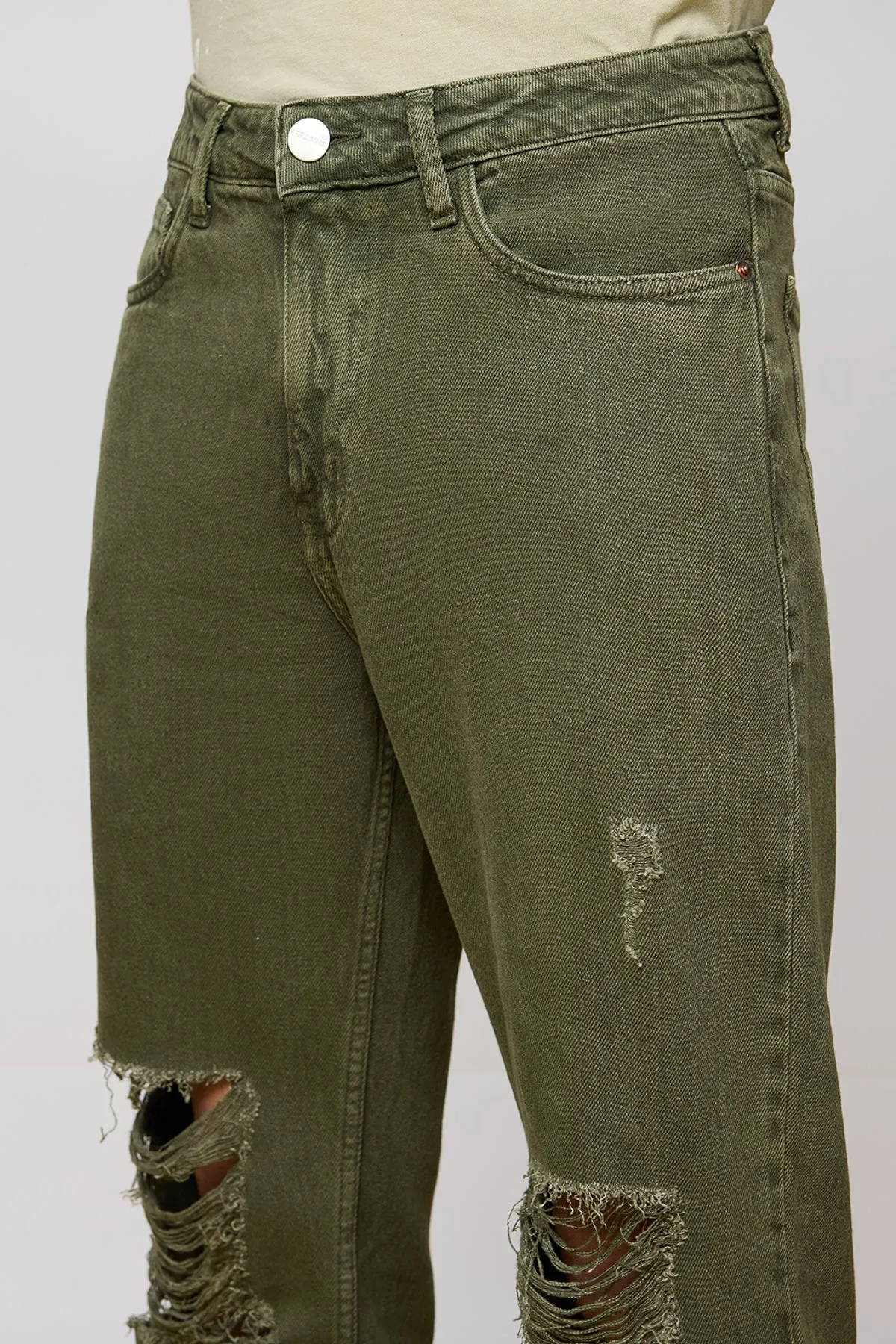 Rustic Green Distressed Men's Straight Jeans
