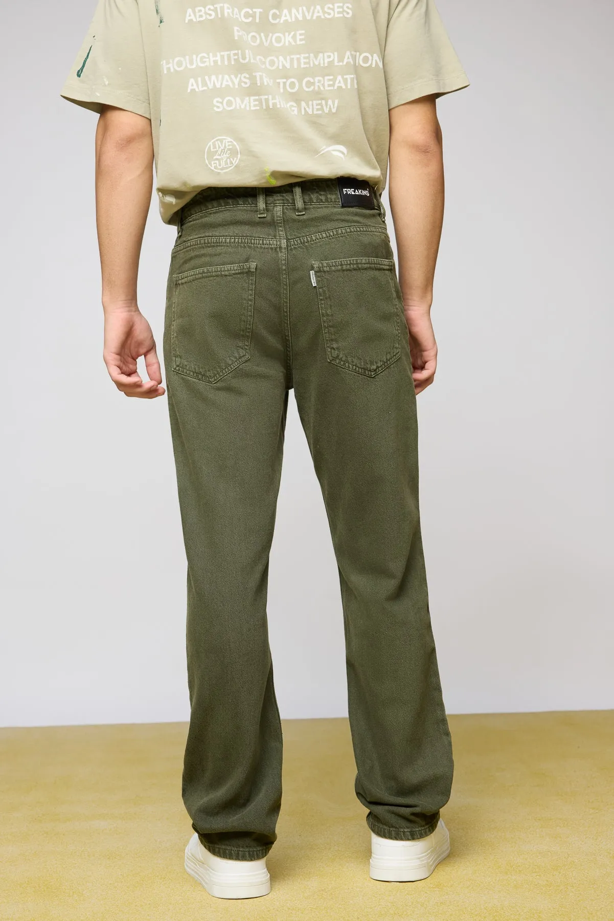 Rustic Green Distressed Men's Straight Jeans
