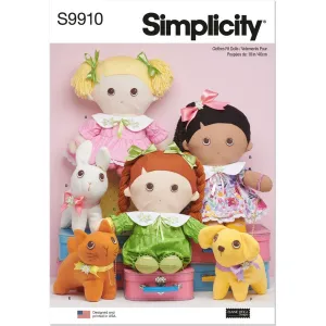 Simplicity Sewing Pattern S9910 Plush dolls with clothes and plush pets By Elaine Heigl Designs