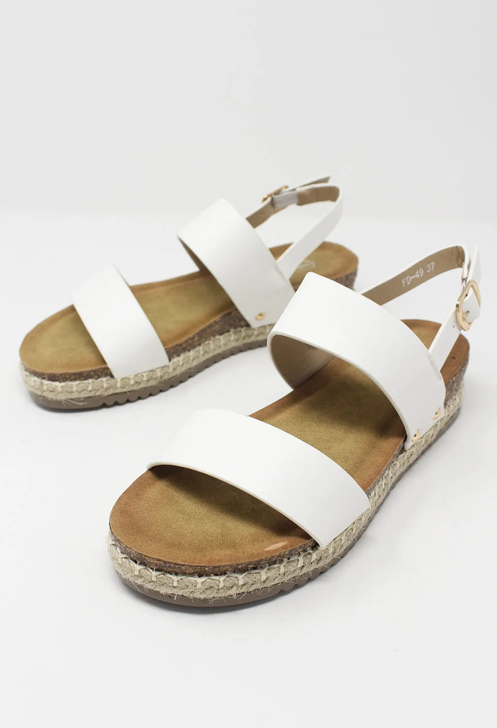 White Cork Look Wedge Sandal