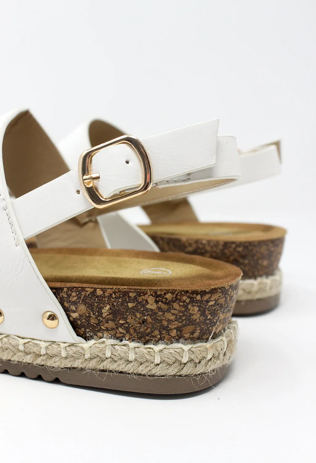 White Cork Look Wedge Sandal