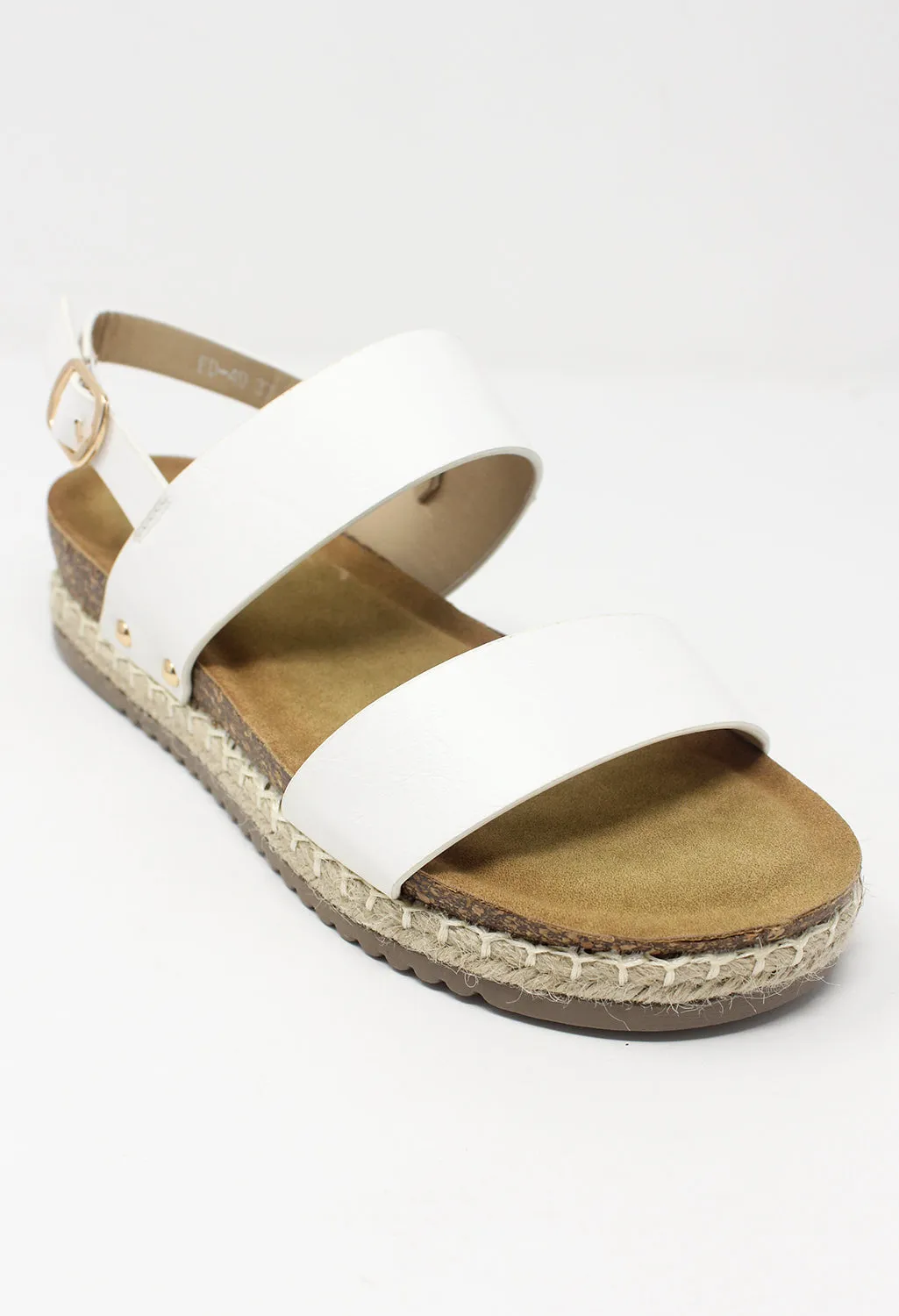 White Cork Look Wedge Sandal